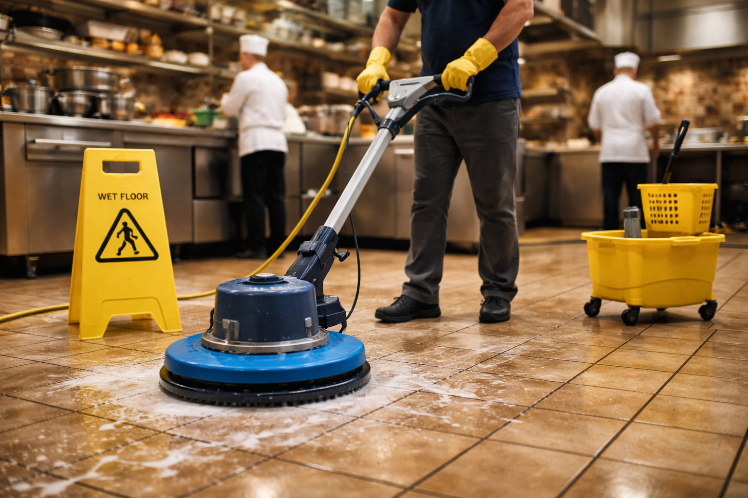 tile cleaning a restaurant floor