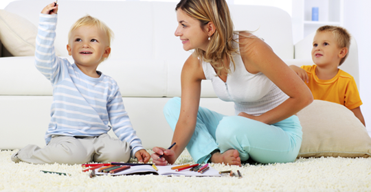 cleaning carpets with a mom and kids